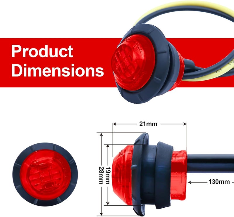 STODER 3/4 Led Marker Lights,Side Marker Trailer Lights, 12V Round Clearance Front Rear Marker Indicators Tail Light Waterproof for Car Truck Bus Trailer Van RV Pickup ATV Boats (Red) - Image 4